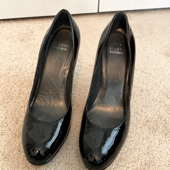 STUART WEITZMAN‎ Platform Pumps Black Patent Leather Stiletto Heel Spain 10 M - Picture 1 of 12